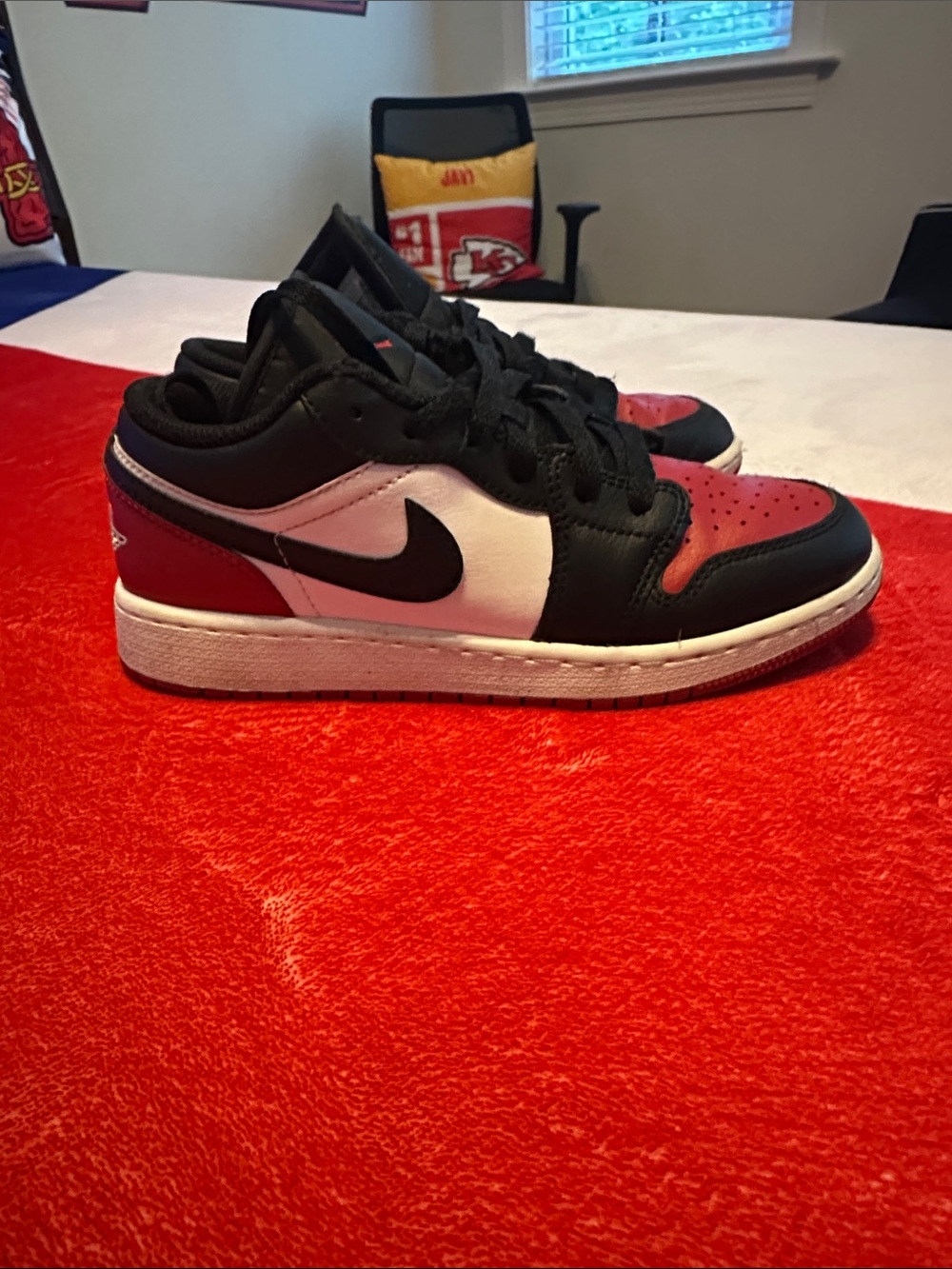 Nike Jordans Kids Low-Top Sneakers in Black, Red & White  4Y